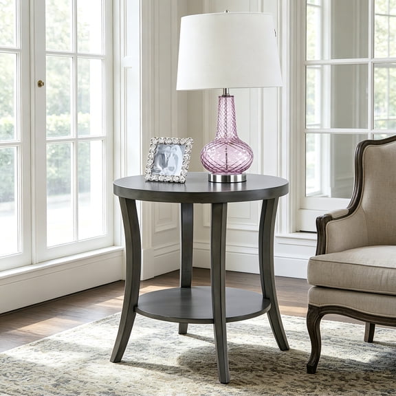 AUU Modern Oval Wood End Table with Shelf – Contemporary Round Side Table for Living Room or Bedroom