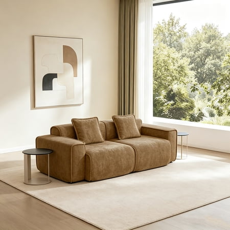 AUU Modular 2-Seat Boneless Velvet Sectional Sofa, No Assembly Required, Includes Throw Pillows, Compact Couch for Living Room