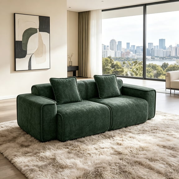 AUU Modular 2-Seat Boneless Velvet Sectional Sofa, No Assembly Required, Includes Throw Pillows, Compact Couch for Living Room