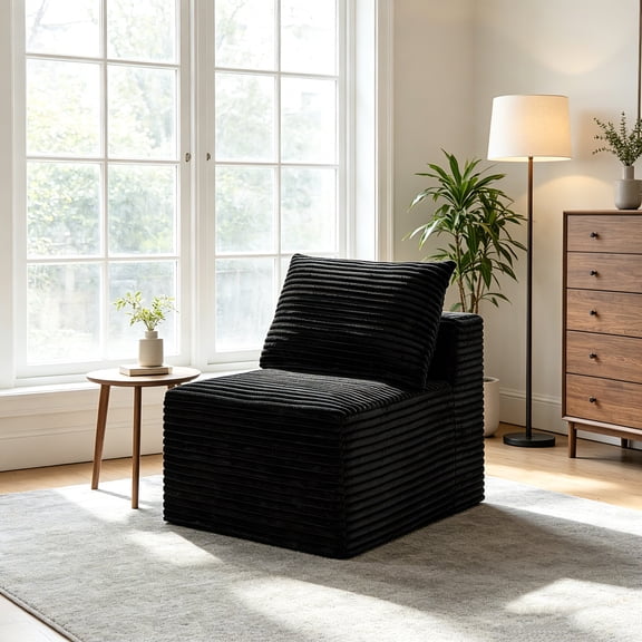 AUU Modular Compression-Foam Corduroy Sofa Armless Floor Seating with No Legs, Space-Saving Accent Chair for Living Room or Bedroom, No Assembly Required