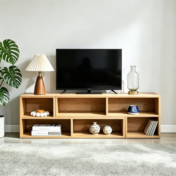 AUU Modular Freestyle TV Stand in Light Wood – Adjustable Media Console with Open Shelving, Modern Minimalist Entertainment Center with Customizable Layout for Living Room, Bedroom, or Apartment
