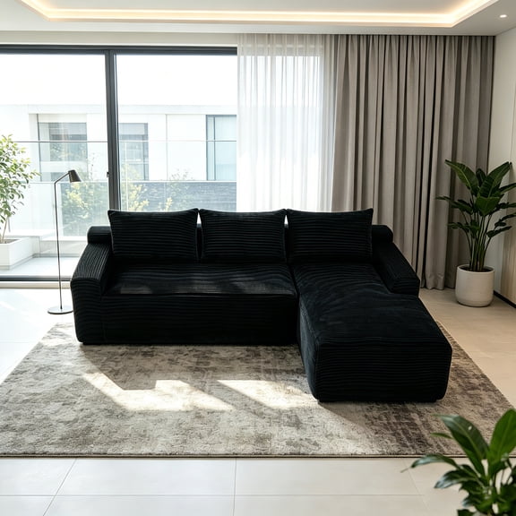 AUU No-Assembly L-Shape Cloud Sectional Sofa – Corduroy Fabric, Deep Seat Modular Couch for Living Room or Bedroom