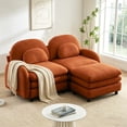 thumbnail image 1 of AUU Orange Teddy Fabric Sectional 2-Seater Modular Loveseat Sofa with Movable Ottoman, Curved Backrest and Lumbar Pillows, Double-Layer Cushion, 1 of 15
