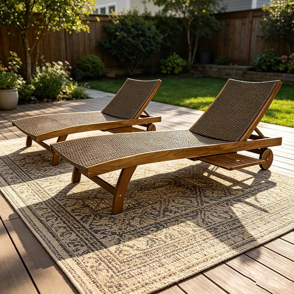 AUU Outdoor Chaise Lounge with Pull-Out Tray, Set of 2 for Poolside or Patio