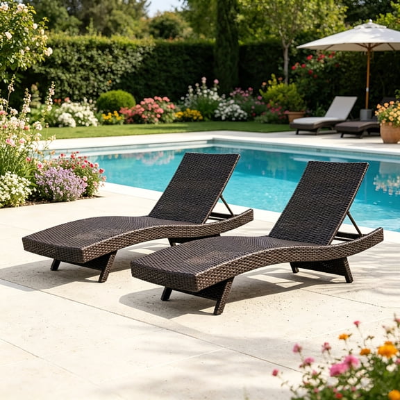 AUU Premium 2-Piece Adjustable Resin Wicker Outdoor Chaise Lounge Set – Espresso Finish, Luxury Patio Sunbathing Loungers for Poolside