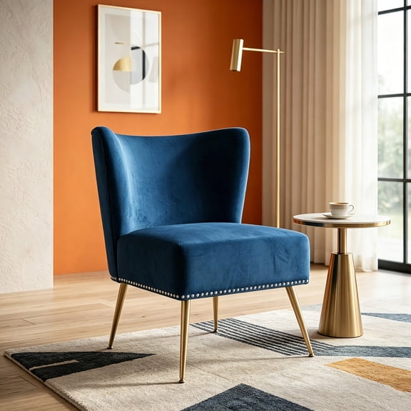 AUU Printed Cloth Armless Slipper Chair with Metal Legs, Modern Upholstered Side Chair for Small Spaces in Living Room or Bedroom