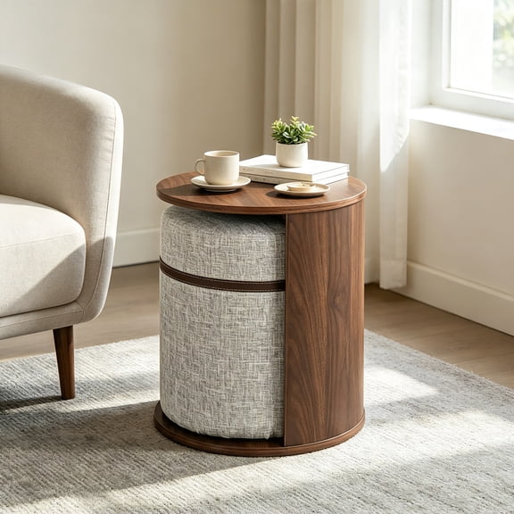AUU Pull-Out Combo End Table with Extendable Side Tray Multi-Use Sofa Side Table for Living Room, Bedroom, or Office, Space-Saving Design with Hidden Storage