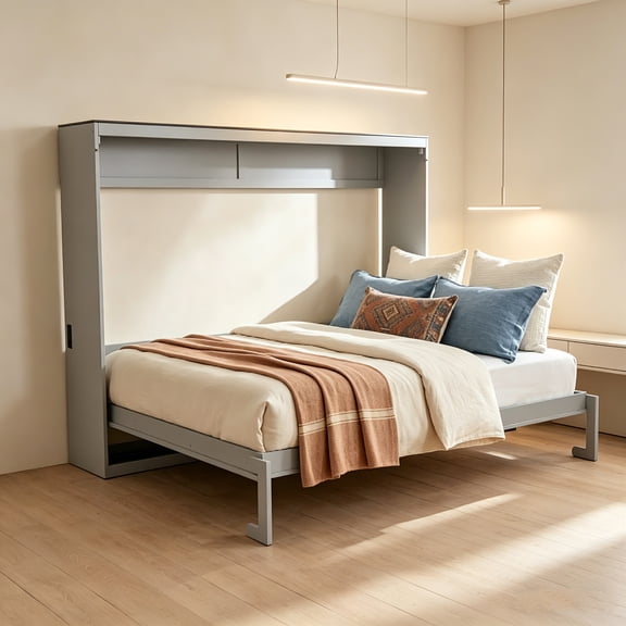 AUU Queen Size Murphy Wall Bed with USB Charging Ports, No Box Spring Needed, Vertical Fold-Down Design, Easy Wall-Mount Installation (Mattress Not Included)