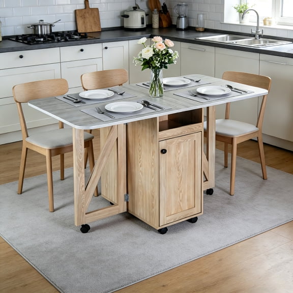 AUU Rolling Drop Leaf Kitchen Island Cart with Expandable Double Tabletop  Folding Side Panels, Closed Cabinet, Open Cubby & Detachable 9-Bottle Wine Rack, Mobile Utility Table for Small Kitchens