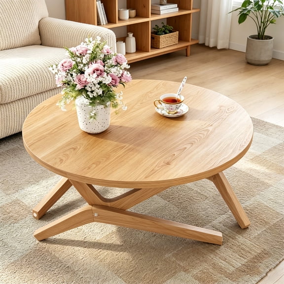 AUU Round 2-in-1 Adjustable Height Coffee Table, Solid Wood, Lifts from 16.5" (Coffee) to 29.5" (Cocktail), Transformer Table for Living Room