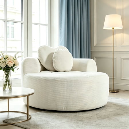AUU Round Cloud Sofa Bed with Memory Foam – Sectional Couch for Living Room, Includes 3 Pillows