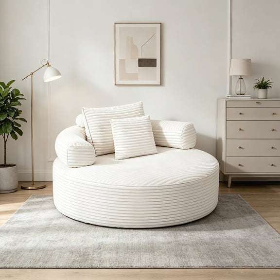 AUU Round Convertible Sofa Bed with Memory Foam & 3 Pillows – Multi-Functional Cloud-Like Circular Couch for Living Room, Apartment, or Office, No Assembly Required