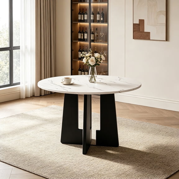 AUU Round Dining Table for 4, 43-Inch Faux Marble Top, Mid-Century Modern Table for Cafes, Restaurants, Bars, Home Offices and Conference Rooms (White)