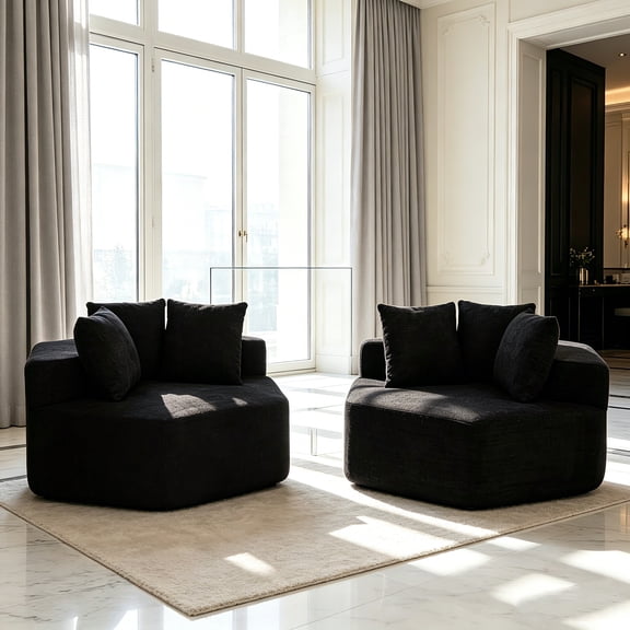 AUU Set of 2 Modern Hexagonal Chenille Lounge Chairs – Modular Single-Seat Sofas with Spring Coil Comfort, Compressed Shipping, and Non-Slip Base for Living Room, Bedroom, or Lounge