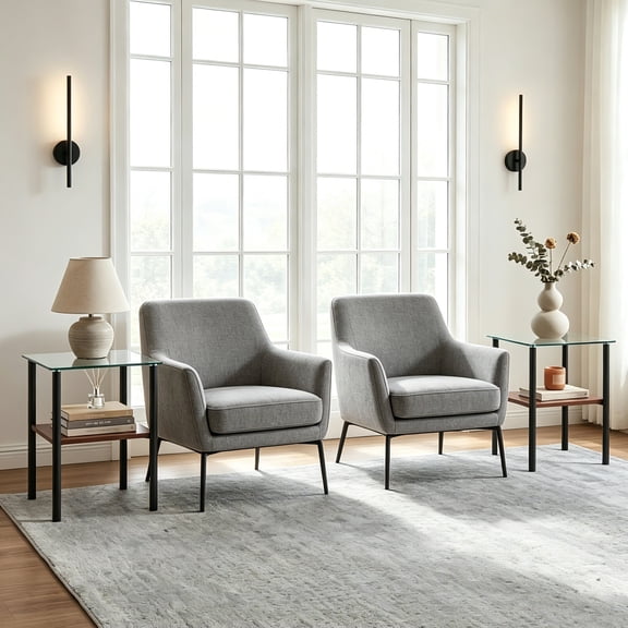 AUU Set of 2 Modern Rectangular Glass Side Tables – Tempered Glass Top with MDF Storage Shelf & Metal Legs, Minimalist End Tables for Living Room, Bedroom, or Sofa Side