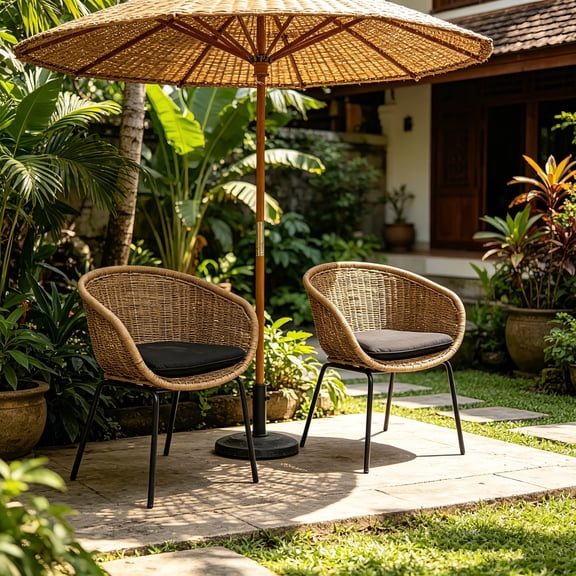 AUU Set of 2 Weather-Resistant Outdoor Wicker Bucket Chairs with Cushions, Patio Rattan Seating