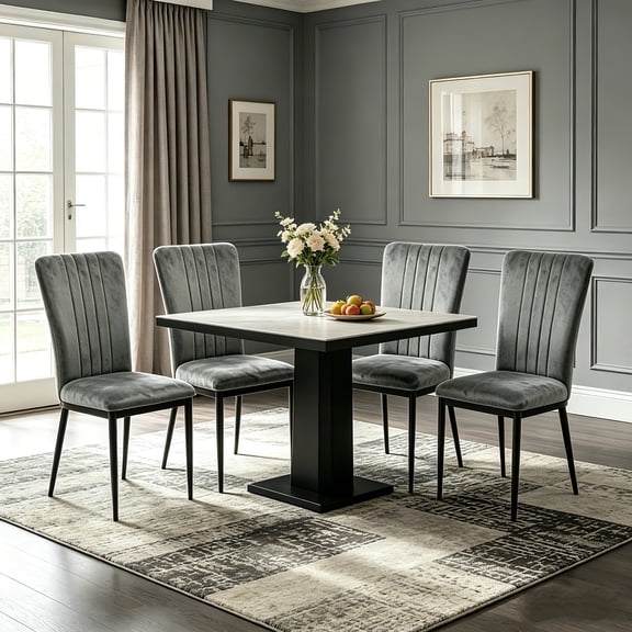 AUU Set of 4 Modern Velvet Upholstered Dining Chairs with Metal Legs and Adjustable Feet, Dark Gray for Dining Room or Kitchen