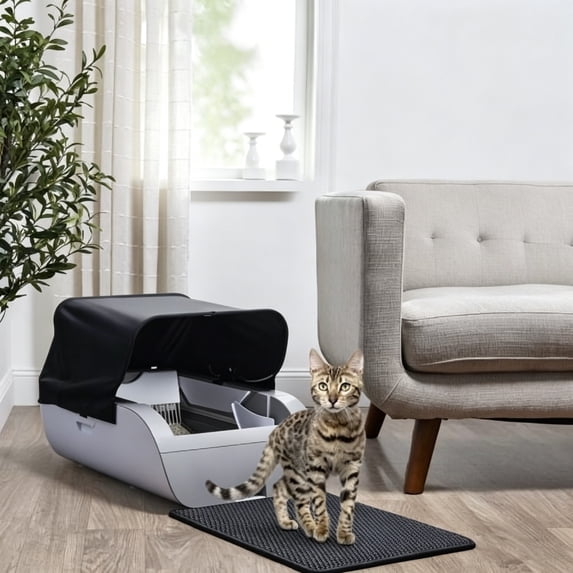 AUU Smart Cat Litter Box with Wide Opening, Cream White, Automatic Self-Cleaning for Multiple Cats