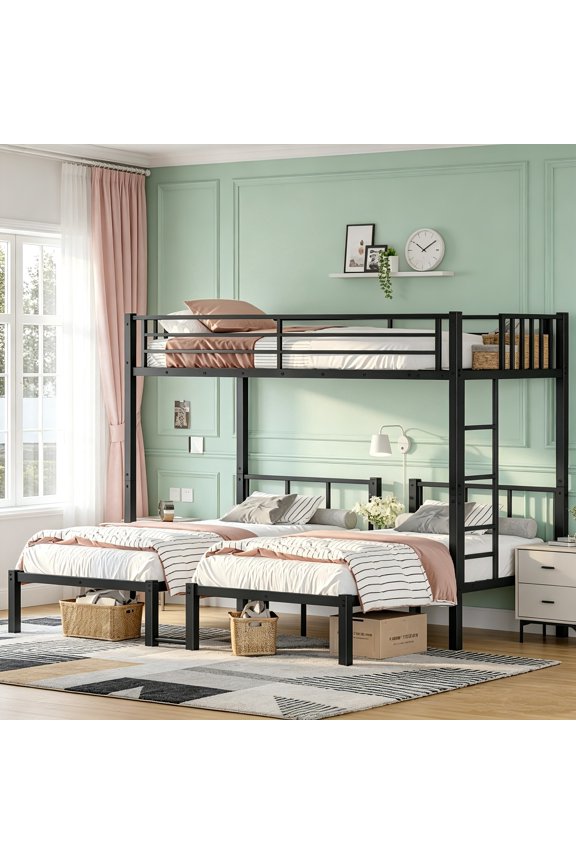 AUU Triple Metal Bunk Bed, Twin over Twin & Twin or Twin XL over Twin & Twin Configuration, 3-Sleeper Space-Saving Frame