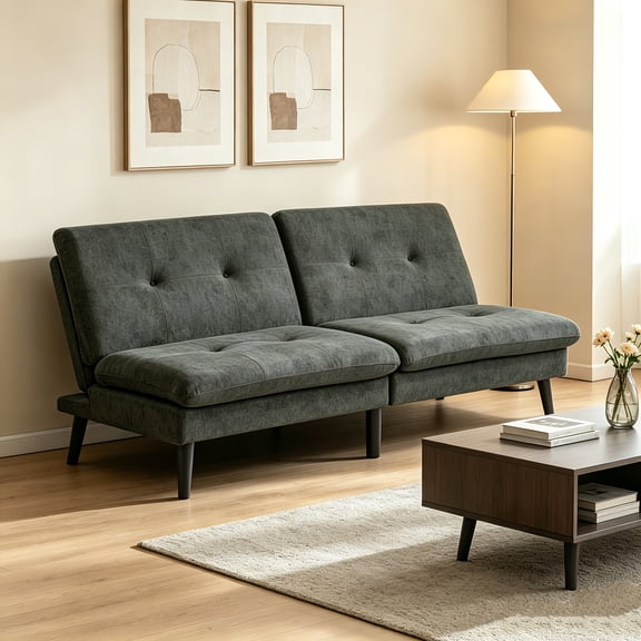 AUU Tufted Futon Sofa Bed with Easy-Convert Design  Polyester Blend Upholstery, Foldable Couch for Living Room or Home Office