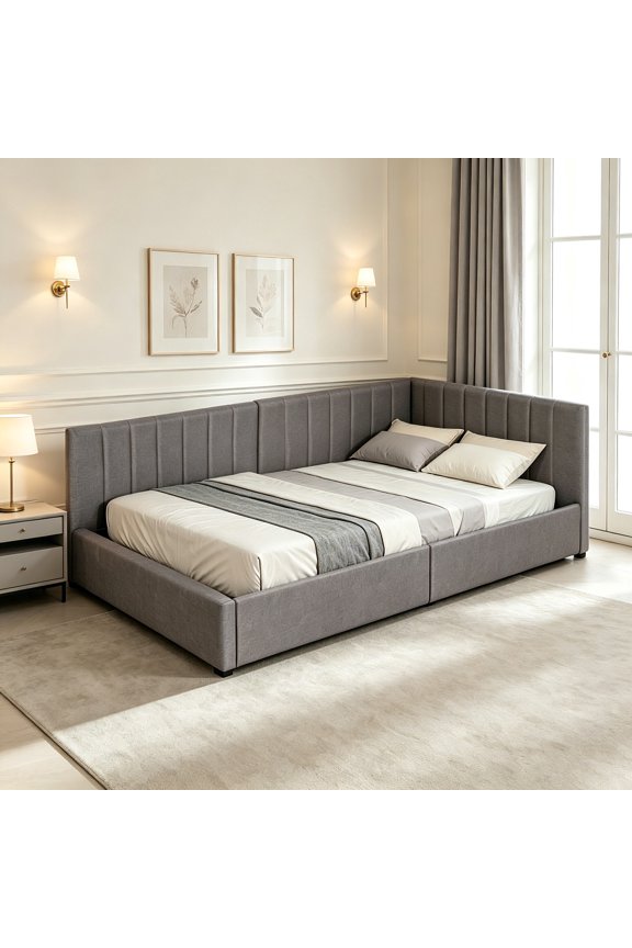 AUU Twin Size Linen Upholstered Daybed Sofa Bed with 2 Storage Drawers – Durable MDF & Particle Board Frame, Wood Slat Support, No Box Spring Needed for Bedroom or Guest Room