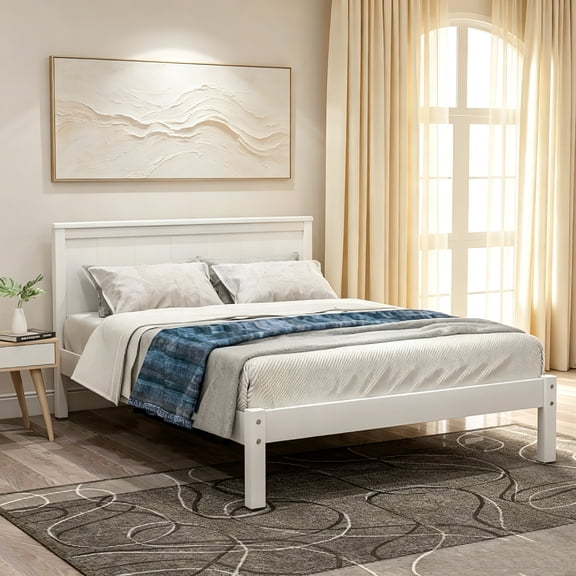 AUU Twin Size Platform Bed Frame with Headboard, Wood Slat Support, No Box Spring Needed, Compact Design for Small Spaces