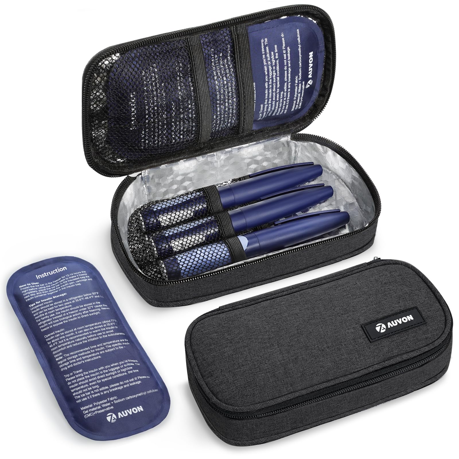 AUVON Portable Insulin Cooler Travel Case, Insulated Diabetic Bag with 2 x 160g Ice Packs for 6