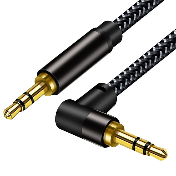 AUX Cord 6ft,3.5mm Stereo Audio Cable 90 Degree Nylon Braided 3.5mm Male to Male Stereo Aux Cables Right Angle TRS Cable Portable Compatible for Headphone, car,Tablets, Speakers