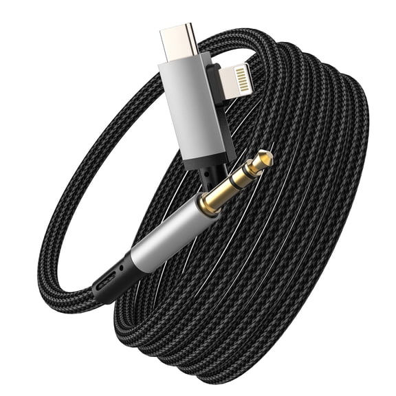 AUX to USB C Lightning Adapter (1M) for iPhone 16 15 14 13 Pro Max 3.5mm Jack Headphone Cable Car Audio Cord for Apple Dongle AUXiliary Male Compatible for Samsung S25 S24 Charging AUXiliar