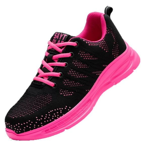AUXDIQ Safety Trainers Women Steel Toe Cap Work Shoes Industrial Sneakers Construction Work Boots, Pink, 5 US