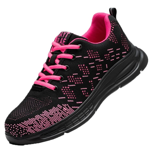 AUXDIQ Safety Trainers Women Steel Toe Cap Work Shoes Industrial Sneakers Construction Work Boots, Black, 5 US