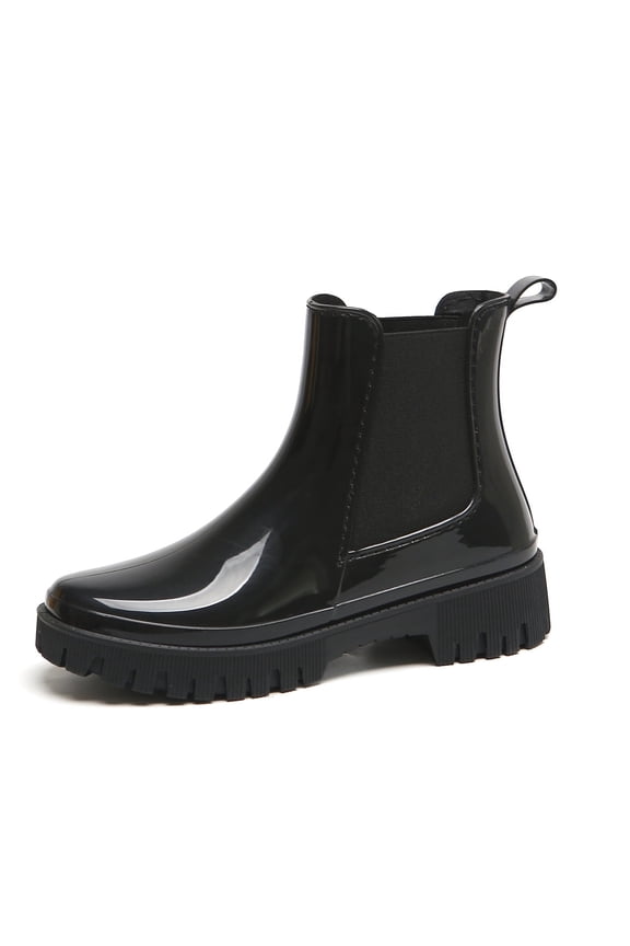 Short Rain Boots Women Waterproof Ankle Garden Shoess Rubber Chelsea Boots, Black, 5 US