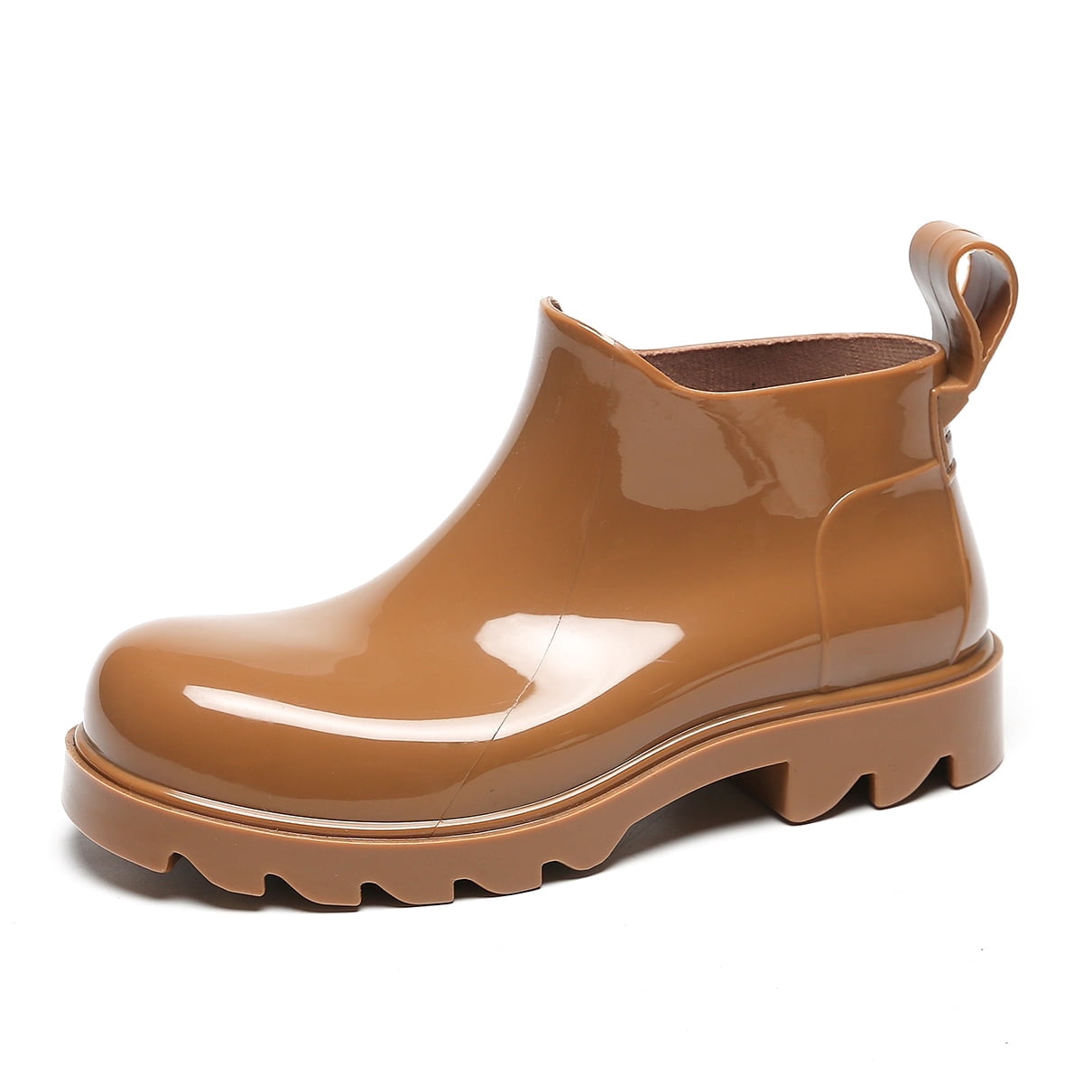 AUXDIQ Short Rain Boots Women Waterproof Ankle Garden Shoess Rubber Chelsea Boots, Brown, 8.5 US