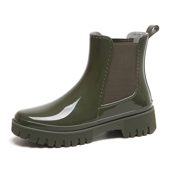 AUXDIQ Short Rain Boots Women Waterproof Ankle Garden Shoess Rubber Chelsea Boots, Green, 7.5 US