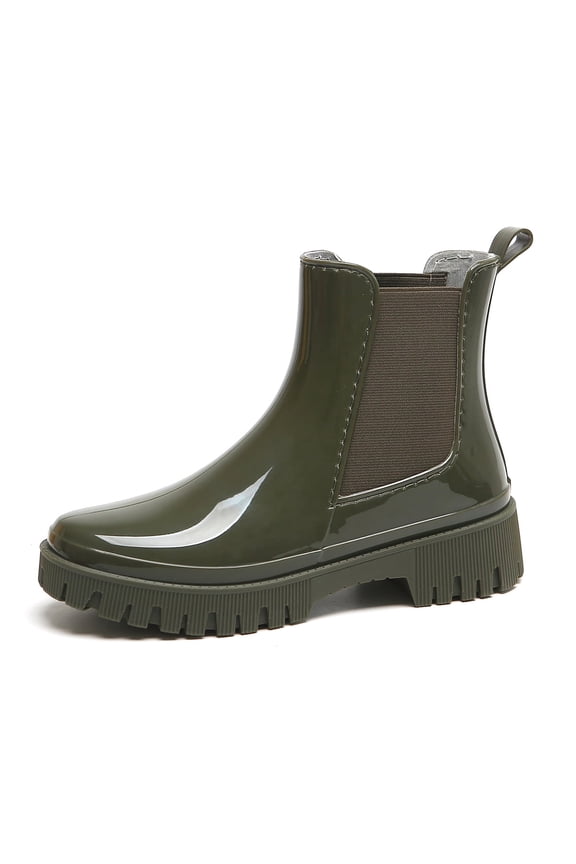 Short Rain Boots Women Waterproof Ankle Garden Shoess Rubber Chelsea Boots, Green, 9 US