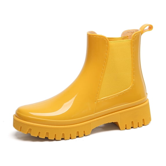 AUXDIQ Short Rain Boots Women Waterproof Ankle Garden Shoess Rubber Chelsea Boots, Yellow, 5 US