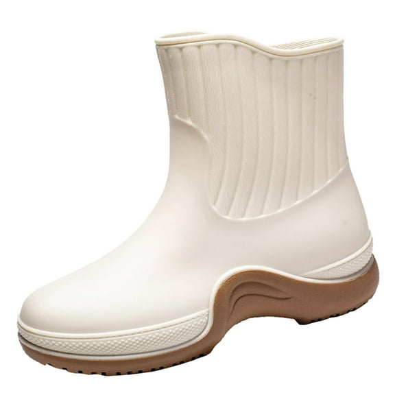 AUXDIQ Wellington Boots Women Mid-calf Wellies Waterproof Rain Boots Outdoor Garden Shoes Beige 2.5 UK