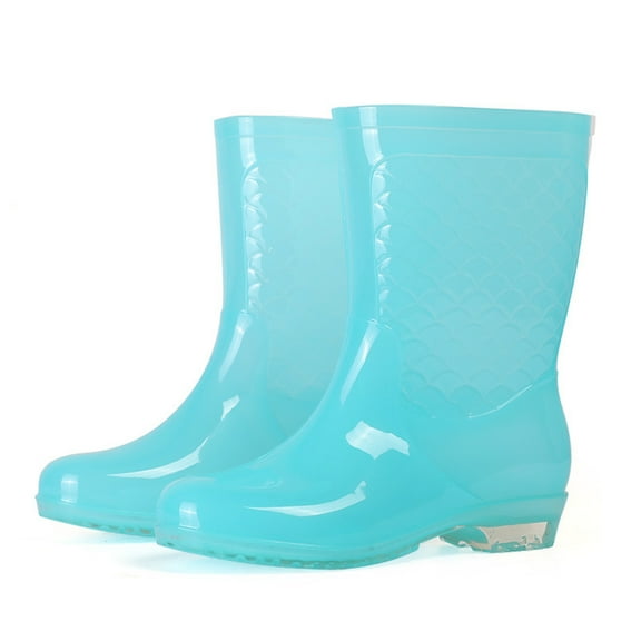 AUXDIQ Wellington Boots Women Mid-calf Wellies Waterproof Rain Boots Outdoor Garden Shoes, Blue, 6 US