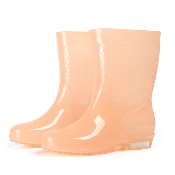 AUXDIQ Rain Boots Women Mid-calf Waterproof Rain Shoes Outdoor Garden Shoes, Orange, 6 US