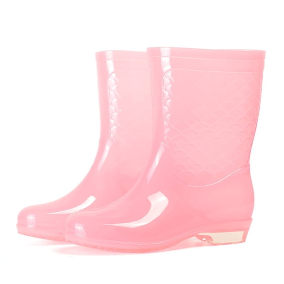 AUXDIQ Rain Shoes Women Mid-calf Boots Waterproof Rain Boots Outdoor Garden Shoes, Pink, 5 US