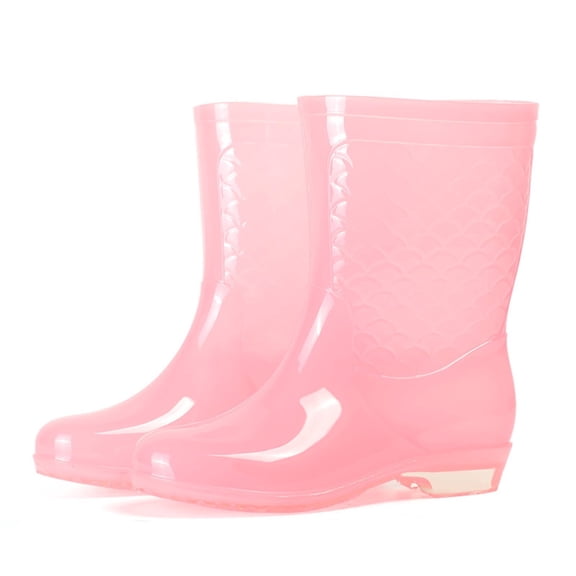 AUXDIQ Rain Shoes Women Mid-calf Boots Waterproof Rain Boots Outdoor Garden Shoes, Pink, 6 US