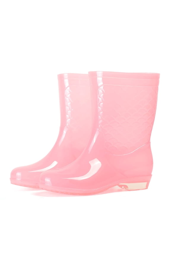 Rain Shoes Women Mid-calf Boots Waterproof Rain Boots Outdoor Garden Shoes, Pink, 6 US
