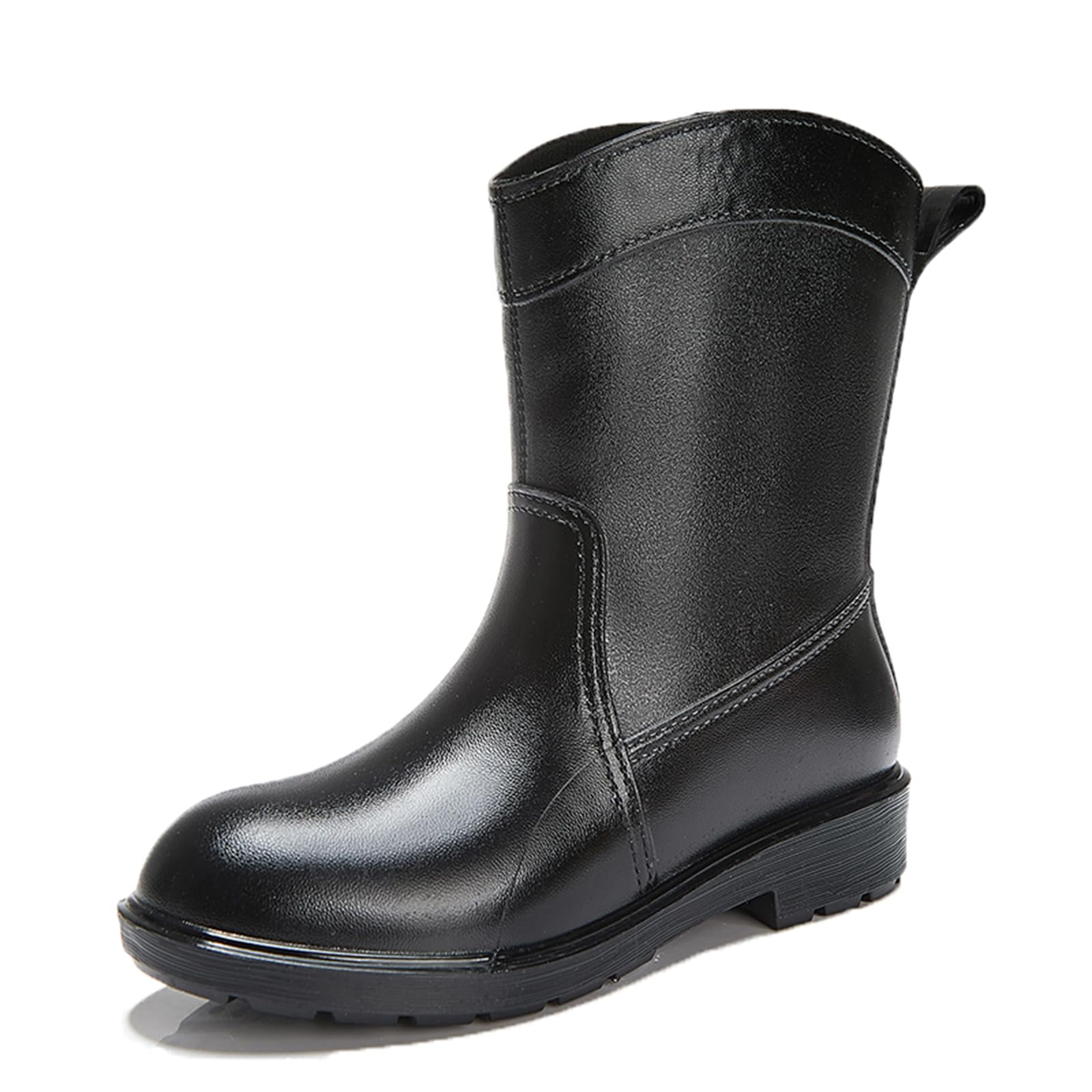 Ladies Matte Solid Black Quilted Mid-Calf Rain Boot