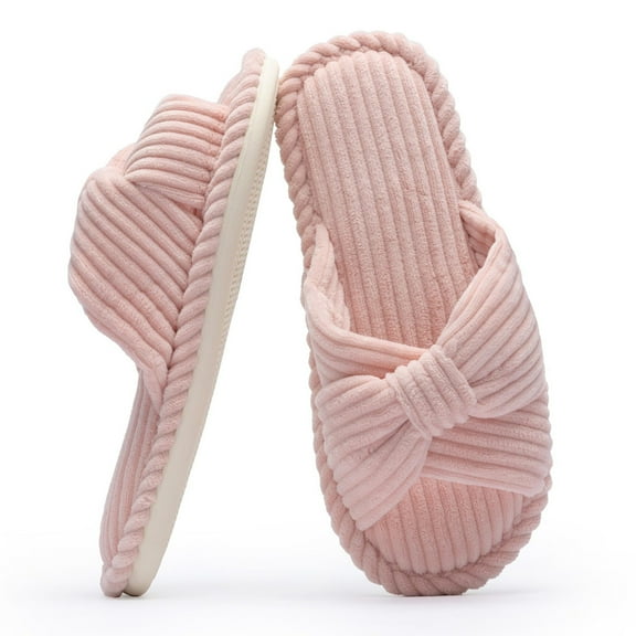 AUXDIQ Women Comfort House Slippers Open-toe Home Shoes Bow-tie Slides