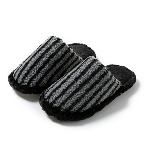 AUXDIQ Women Comfort House Slippers Warm Home Shoes Striped Fluffy Slides, Black, 5/6 US