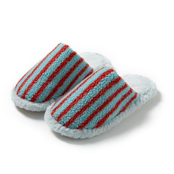 AUXDIQ Women Comfort House Slippers Warm Home Shoes Striped Fluffy Slides, Blue, 5/6 US