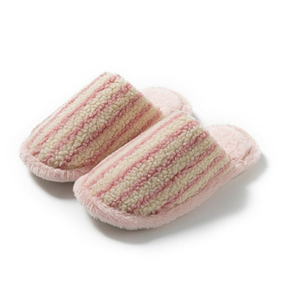 AUXDIQ Women Comfort House Slippers Warm Home Shoes Striped Fluffy Slides, Pink, 9/10 US