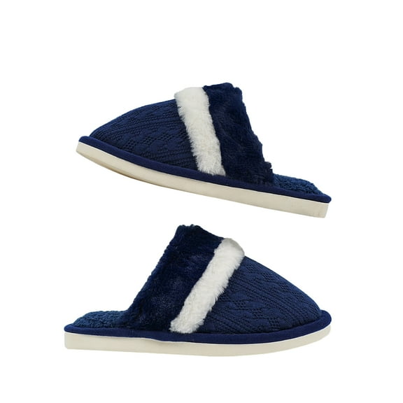 AUXDIQ Women Men Comfort House Slippers Warm Home Shoes Anti-Skid Slippers Outdoor Indoor, Navy Blue, 15/16 US