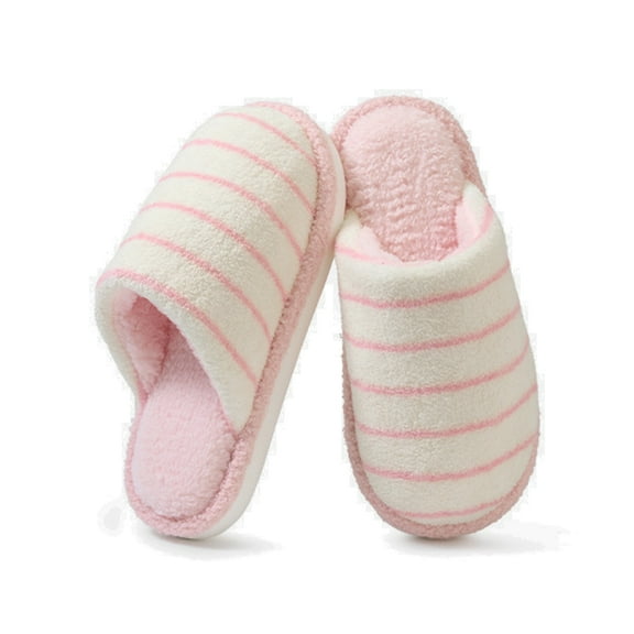 AUXDIQ Women Men Comfort House Slippers Warm Home Shoes Striped Fluffy Slides, Pink, 9/10 US