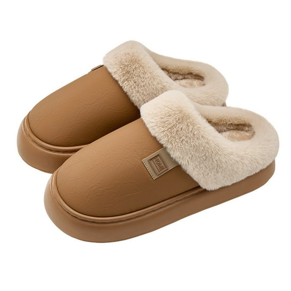 AUXDIQ Women Men Comfortable Fleece Winter Slippers Warm Slip-on House Shoes Indoor Outdoor, Brown, 9/10 US